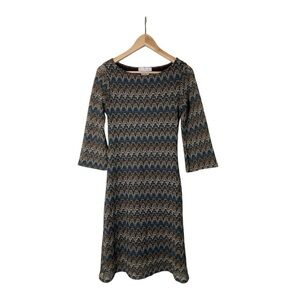 Vintage Y2K Bodycon Flame Stitch Dress Zig Zag Chevron Stripe Stretch S